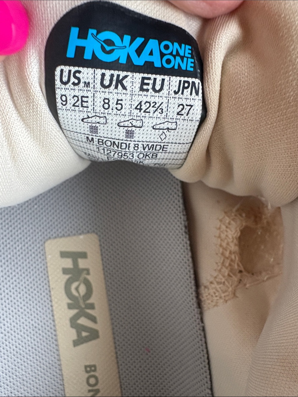 Hoka MEN'S BONDI 8 | OATMILK / BARLEY; Sz: 9 2E; EUC - Picture 7 of 14
